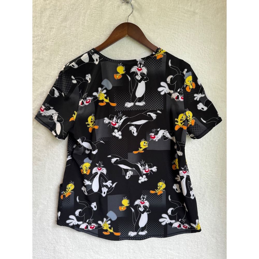 Looney Tunes Scrub Top Medium Sylvester Tweety Cartoon Medical Uniform - Picture 6 of 7